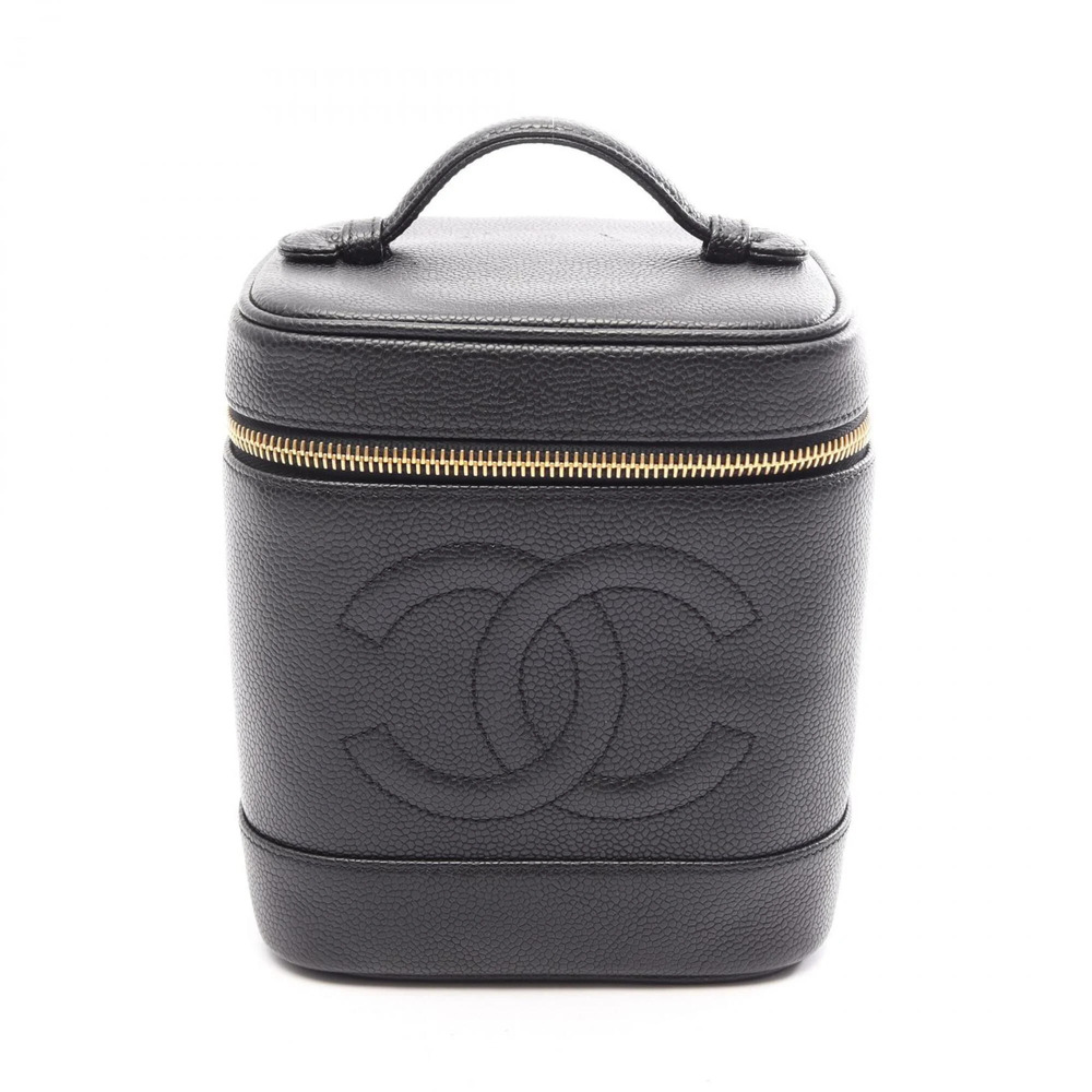CHANEL Black Caviar Leather Logo Bag
